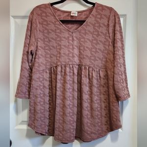 The ZigZag Stripe mauve houndstooth print baby doll top size L